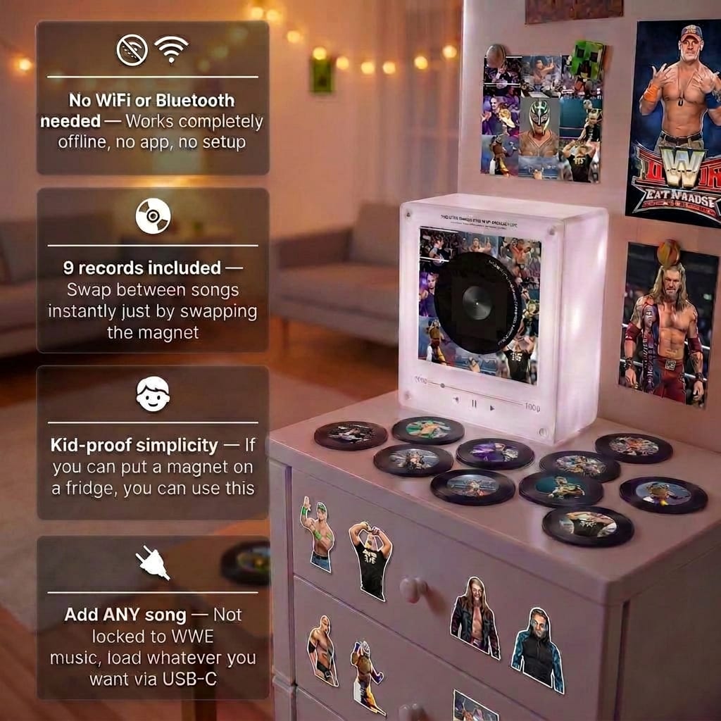 WWE Fridge Vinyl Player - Magnetic Record Player